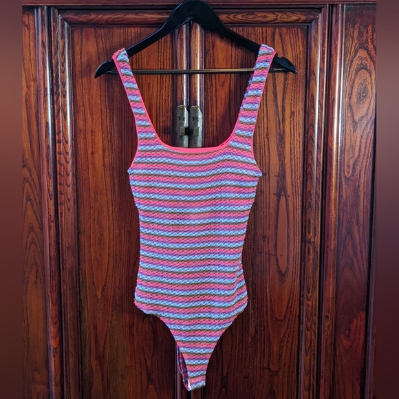 Stile Tops - Stile NWT ✨HP✨ Crochet Bodysuit in Pink, Blue, Purple, & Green. Sizes XS & M.